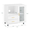 SoBuy ASK09-W Soporte para Impresora con Ruedas con 2 cajones 1 Puerta de Vidrio 75 x 40 x 76 cm