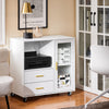 SoBuy ASK09-W Soporte para Impresora con Ruedas con 2 cajones 1 Puerta de Vidrio 75 x 40 x 76 cm
