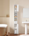 SoBuy BZR167-GW Mueble Columna de Baño con 5 Estantes Abiertos 2 Puertas y 1 Cajón Blanco