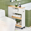 SoBuy BZR190-WN Mueble Portarrollos de Papel Higiénico con Ruedas Blanco y Natural 60x20x71cm