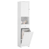 SoBuy BZR216-W Armario Alto Mueble Columna de Baño con 1 Cesto Ropa y 1 Puerta Blanco