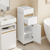 SoBuy BZR225-WN Mueble Auxiliar Estrecho con Ruedas Armario de Baño con Cajón y Puerta Blanco