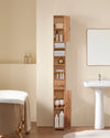 SoBuy BZR34-II-SH Mueble Columna de Baño con 5 Estantes Abiertos 2 Puertas y 1 Cajón Natural 20 x 20 x 180 cm