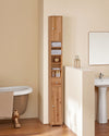 SoBuy BZR34-II-SH Mueble Columna de Baño con 5 Estantes Abiertos 2 Puertas y 1 Cajón Natural 20 x 20 x 180 cm