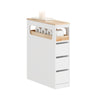 SoBuy BZR54-II-W Carrito Estrecho con 1 Bandeja Extraíble y 3 cajones Blanco y natural
