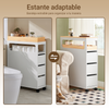 SoBuy BZR54-W Carrito Estrecho con 1 Bandeja Extraíble y 3 cajones Blanco y natural