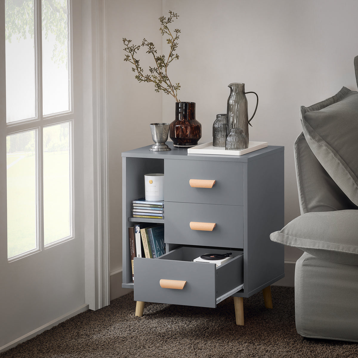 Mesa Auxiliar Gris Y Negro De Hormigón Estilo Urbano | Meses Sin Interés