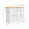 SoBuy FKW71-II-WN Carrito de Cocina con 2 cajones y 4 Puertas Blanco 115x(46-71)x92cm