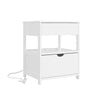 SoBuy FRG258-II-E-W Mesita de Noche con 2 cajones y 4-en-1 Estación de Carga Blanca