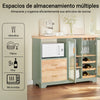 Aparador cocina verde sage SoBuy FSB81-GR en cocina moderna con botellero puertas vidrio y hueco microondas