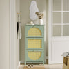SoBuy FSR222-GR Mueble Zapatero Estrecho de 3 Puertas con Mimbre Verde 62x25x121.5 cm
