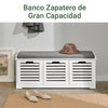 SoBuy FSR23-W Banco Zapatero con acolchados cojines y 3 cubos Blanco