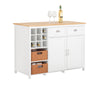 SoBuy KNL05-W Isla de Cocina con 2 Cestas de Ratán Aparador Blanco