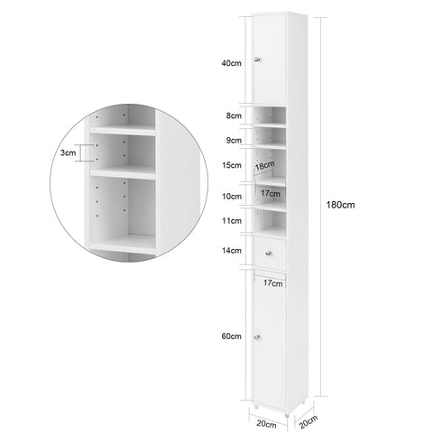 Preventa-SoBuy BZR34-W Mueble Columna de Baño con 2 Puertas y 1 cajón Blanco