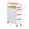 SoBuy BZR54-W Carrito Estrecho con 1 Bandeja Extraíble y 3 cajones Blanco y natural