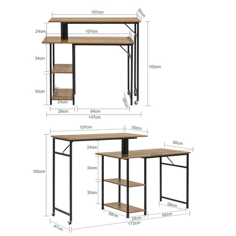 SoBuy FWT93-F Mesa de escritorio con 2 Estantes y 2 Mesas