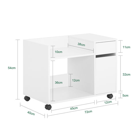 SoBuy ASK02-W Soporte para Impresora Armario de Oficina con 4 Ruedas