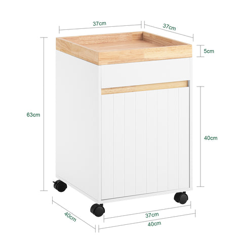 SoBuy ASK03-W Mesa Auxiliar con 1 Puerta y 1 Bandeja Armario con 4 Ruedas Blanco 40 x 40 x 63 cm