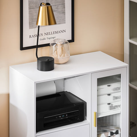 SoBuy ASK09-W Soporte para Impresora con Ruedas con 2 cajones 1 Puerta de Vidrio 75 x 40 x 76 cm