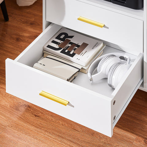 SoBuy ASK09-W Soporte para Impresora con Ruedas con 2 cajones 1 Puerta de Vidrio 75 x 40 x 76 cm