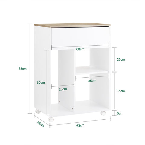 SoBuy ASK10-WN Soporte para Impresora con Ruedas 63x42x88 cm Blanco