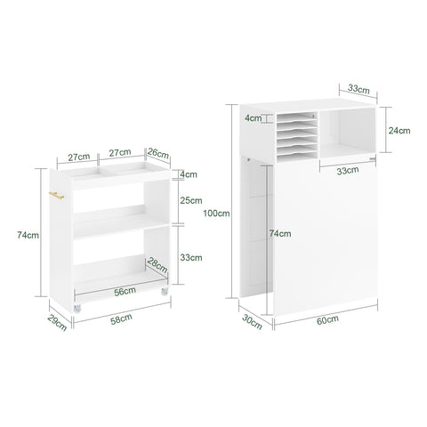 SoBuy ASK12-W Armario de Oficina con Estantes y 1 carro extraible Mueble en 2 partes