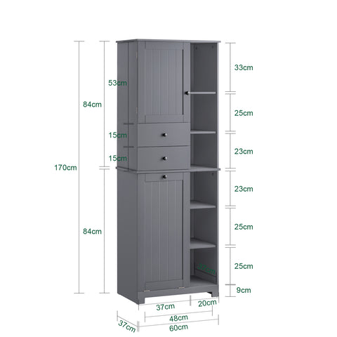 Preventa-SoBuy BZR104-DG SoBuy Armario Alto de Baño con 1 Puerta 6 Estantes y 2 Cajones