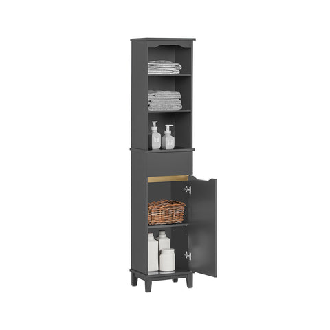 SoBuy BZR112-DG Armario Alto para Baño Columna de Baño Estanterías de Baño con 3 Estantes 1 Puerta y 1 Cajón