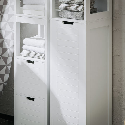 Armário de coluna para banheiro SoBuy BZR123-W com 1 cesto para roupas sujas e 2 prateleiras