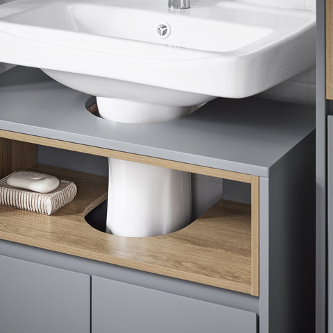 SoBuy BZR148-DG Mueble para Debajo del Lavabo con 2 Puertas y 1 Estante