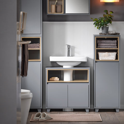 SoBuy BZR148-DG Mueble para Debajo del Lavabo con 2 Puertas y 1 Estante