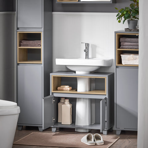SoBuy BZR148-DG Mueble para Debajo del Lavabo con 2 Puertas y 1 Estante
