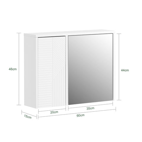 SoBuy BZR153-W Mueble de Pared con Espejo Armario Suspendido con 2 Puertas 4 Estantes Blanco