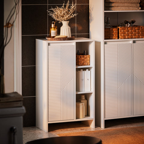 SoBuy BZR156-W Armario para Baño con 1 Cesto y 3 Compartimentos Abiertos 50 x 30 x 86 cm Blanco