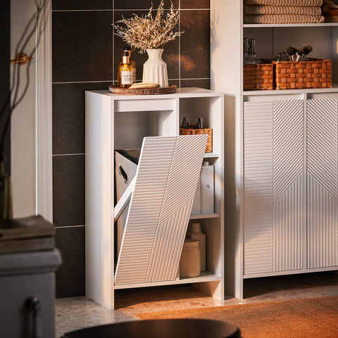 SoBuy BZR156-W Armario para Baño con 1 Cesto y 3 Compartimentos Abiertos 50 x 30 x 86 cm Blanco