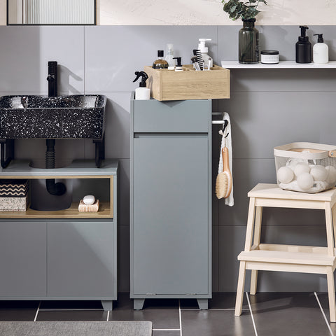 SoBuy BZR159-DG Armario auxiliar de Baño con 1 Compartimento y 1 Cesto Gris