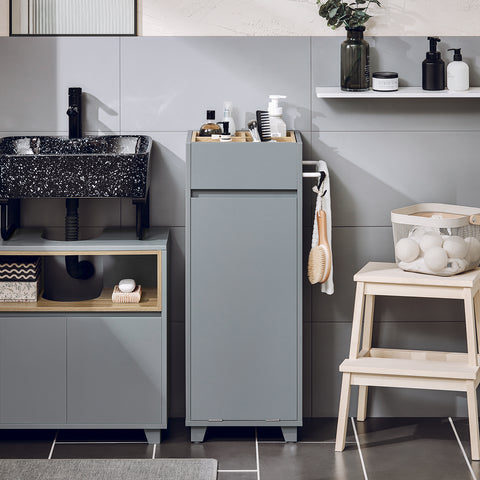 SoBuy BZR159-DG Armario auxiliar de Baño con 1 Compartimento y 1 Cesto Gris