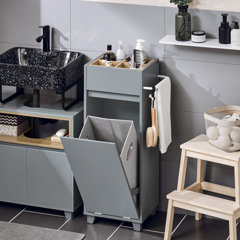 SoBuy BZR159-DG Armario auxiliar de Baño con 1 Compartimento y 1 Cesto Gris