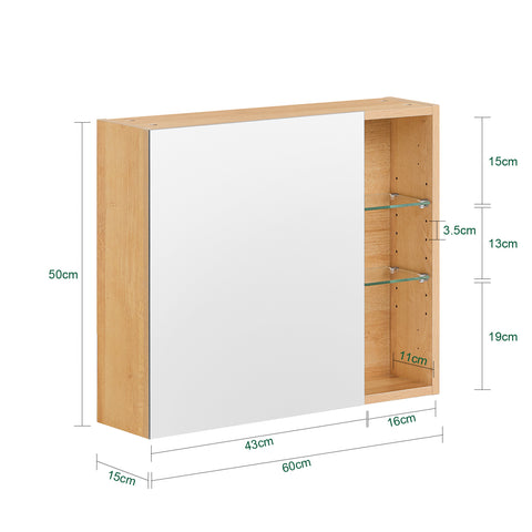 SoBuy BZR173-N Armario de Pared con Espejo con 1 Puerta 3 Estantes 60 x 15 x 50cm