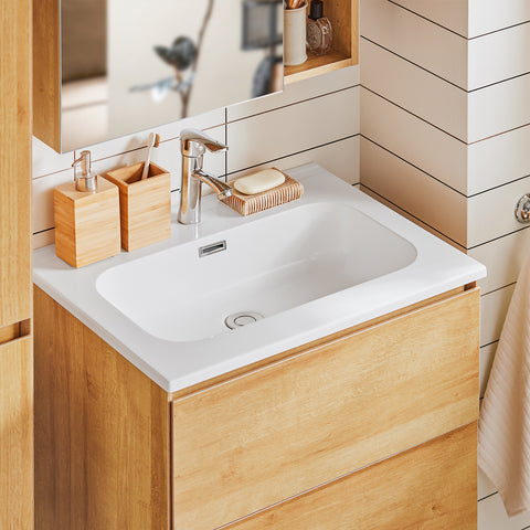 SoBuy BZR174-N Armario con Lavabo Armario Colgante con 2 Cajones y 1 Lavabo 61 x 46 x 54 cm