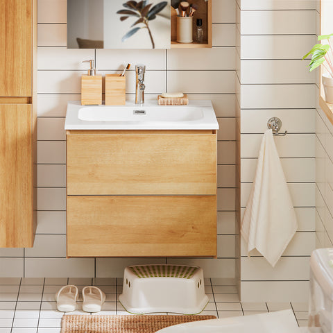 SoBuy BZR174-N Armario con Lavabo Armario Colgante con 2 Cajones y 1 Lavabo 61 x 46 x 54 cm