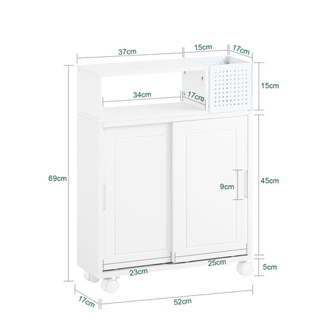 SoBuy BZR176-W Carrito Estrecho de Baño con 1 Compartimento y 2 Puertas Blanco 52 x 17 x 69 cm