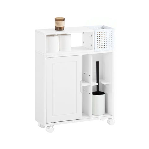 SoBuy BZR176-W Carrito Estrecho de Baño con 1 Compartimento y 2 Puertas Blanco 52 x 17 x 69 cm