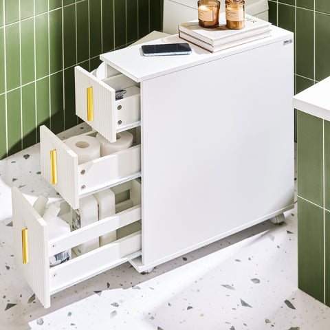 SoBuy BZR183-W Mueble de baño Portarrollos de Papel higiénico con Ruedas