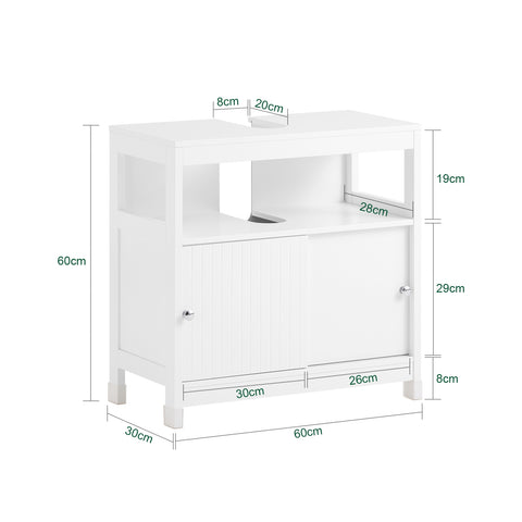 SoBuy BZR185-W Mueble para Debajo del Lavabo con 2 Puertas y 1 Estante Abierto Blanco