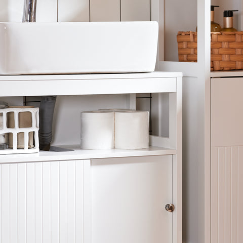 SoBuy BZR185-W Mueble para Debajo del Lavabo con 2 Puertas y 1 Estante Abierto Blanco