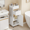 SoBuy BZR225-WN Mueble Auxiliar Estrecho con Ruedas Armario de Baño con Cajón y Puerta Blanco