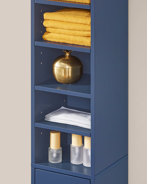 Preventa-SoBuy BZR34-B Mueble Columna de Baño con 5 Estantes 2 Puertas y 1 Cajón Azul