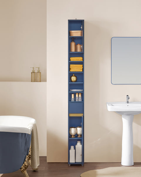 Preventa-SoBuy BZR34-B Mueble Columna de Baño con 5 Estantes 2 Puertas y 1 Cajón Azul