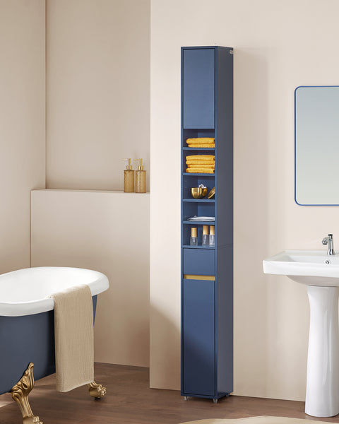 Preventa-SoBuy BZR34-B Mueble Columna de Baño con 5 Estantes 2 Puertas y 1 Cajón Azul